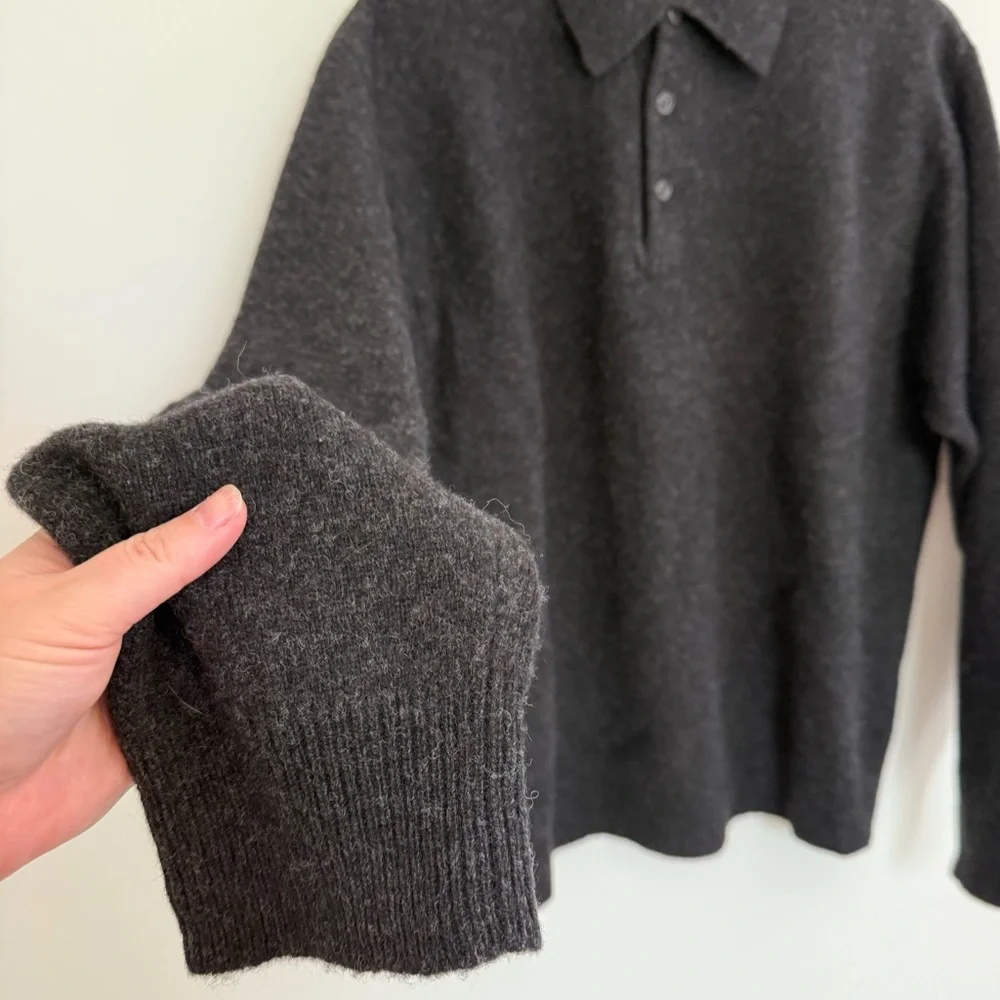 J.Crew Lambswool Henley Sweater Men's Large Gray Heather Classic Preppy Academia